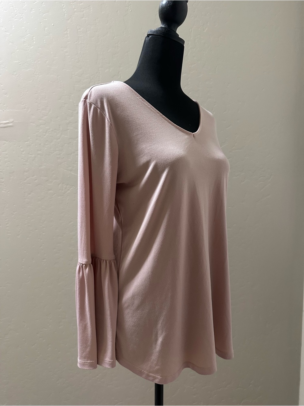 Ann Taylor Blush Pink V-Neck Bell Sleeve Top